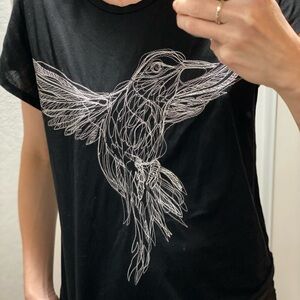 Black Graphic T-Shirt with Bird Design